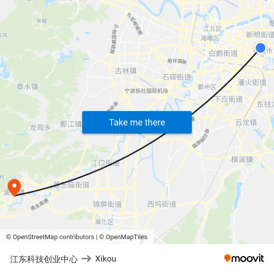 江东科技创业中心 to Xikou map