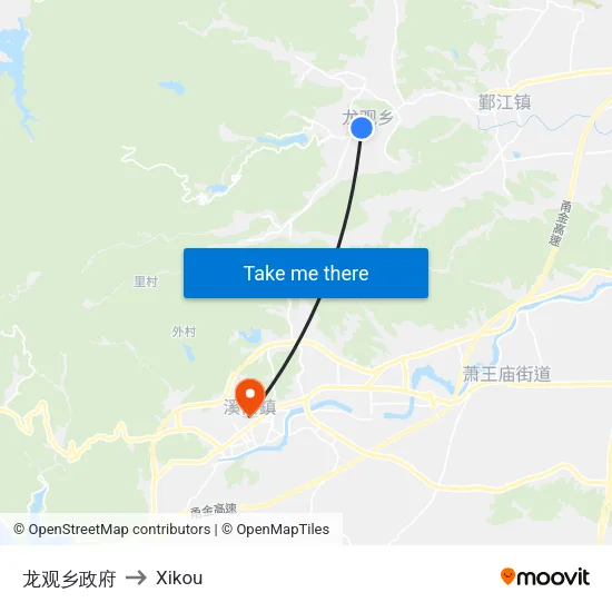 Longguan Township Government to Xikou map