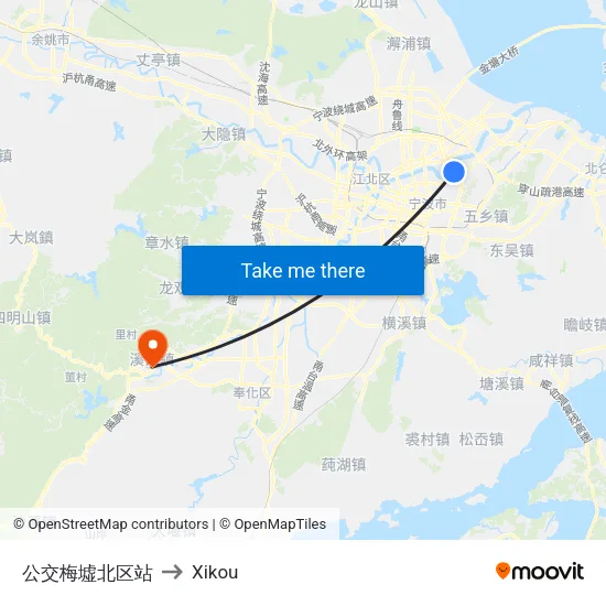 Bus Meixu North District Station to Xikou map