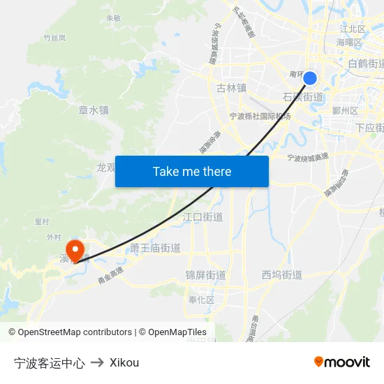 宁波客运中心 to Xikou map