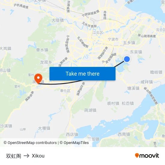 双虹阁 to Xikou map
