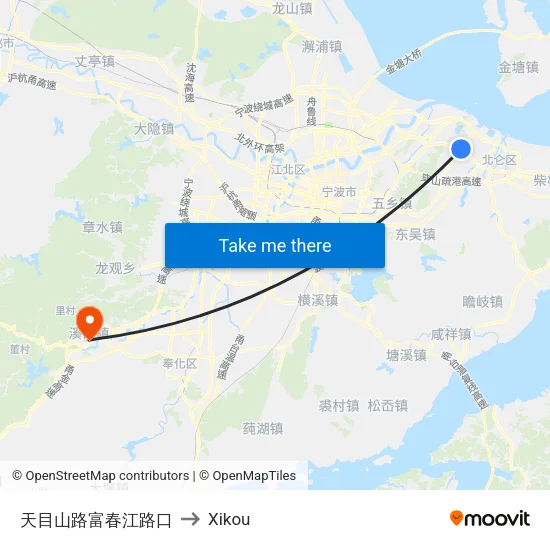 Tianmushan Road-Fuchunjiang Road Junction to Xikou map