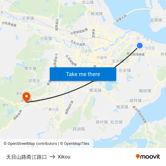 天目山路甬江路口 to Xikou map
