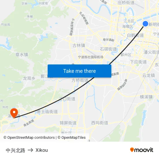 Zhong Xing North Road to Xikou map