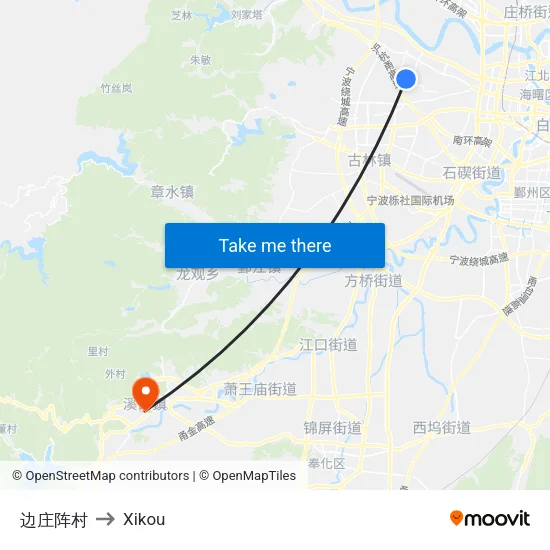 边庄阵村 to Xikou map