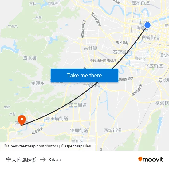 宁大附属医院 to Xikou map