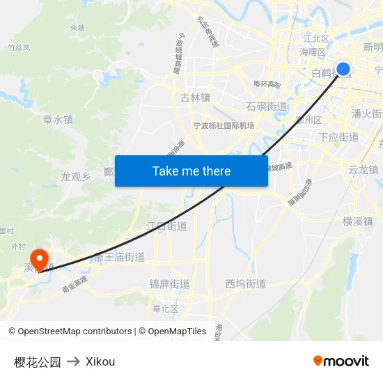 樱花公园 to Xikou map