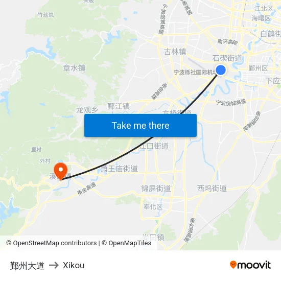 鄞州大道 to Xikou map