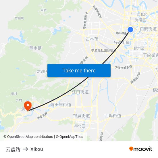 云霞路 to Xikou map