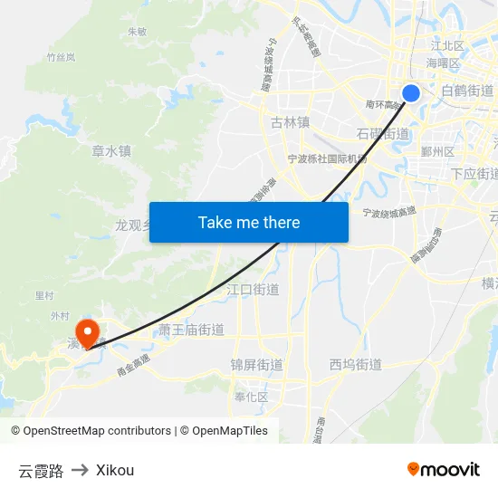 云霞路 to Xikou map