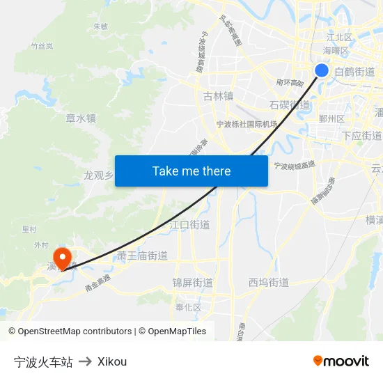 宁波火车站 to Xikou map