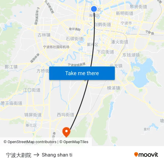 Ningbo Grand Theater to Shang Shan Ti map