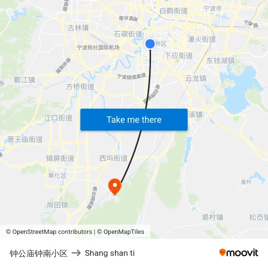Zhonggongmiao Zhongnan District to Shang Shan Ti map
