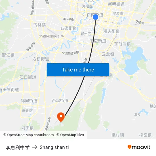 Li Huili Middle School to Shang Shan Ti map