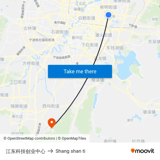 Jiangdong Technology Business Center to Shang Shan Ti map