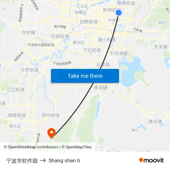 Ningbo Software Park to Shang Shan Ti map
