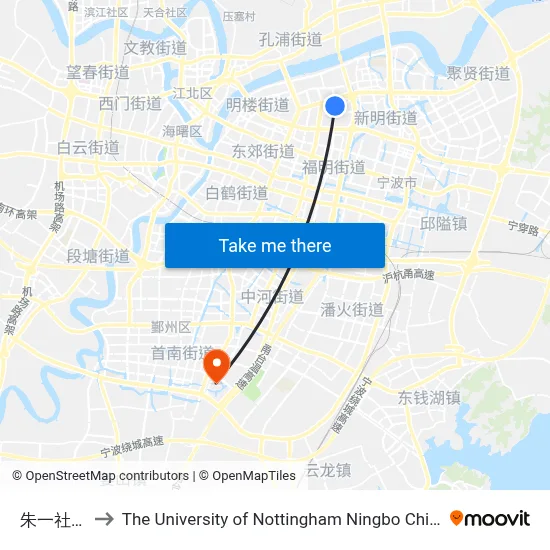 Zhuyi Community to The University of Nottingham Ningbo China map