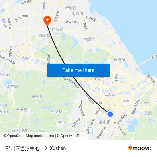 Yinzhou District Swimming Center to Xushan map