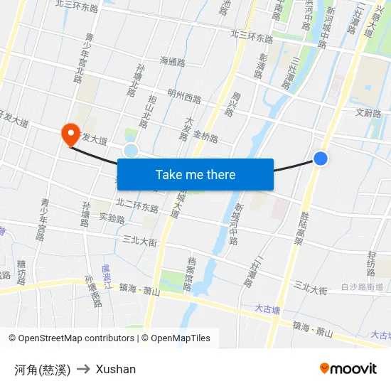 Hejiao (Cixi) to Xushan map