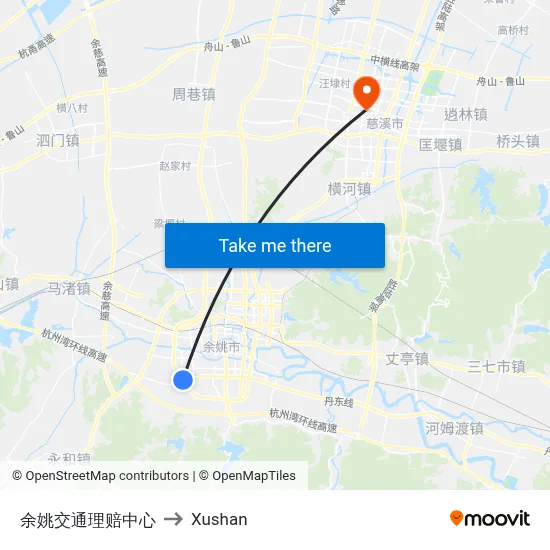 Yuyao Traffic Claims Center to Xushan map