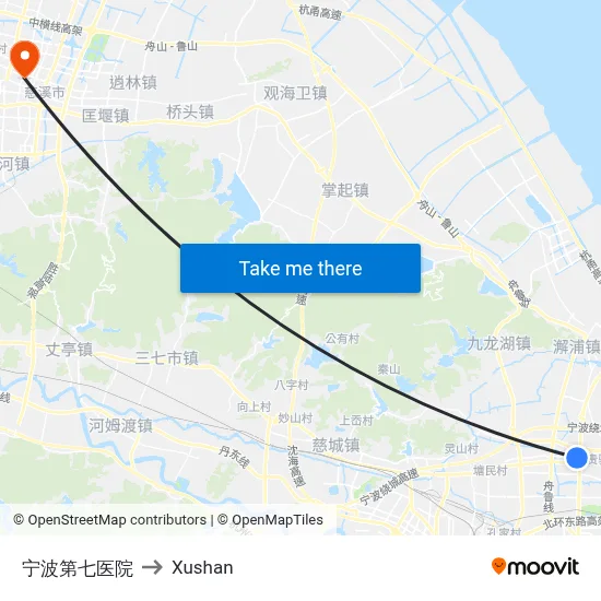 Ningbo Seventh Hospital to Xushan map
