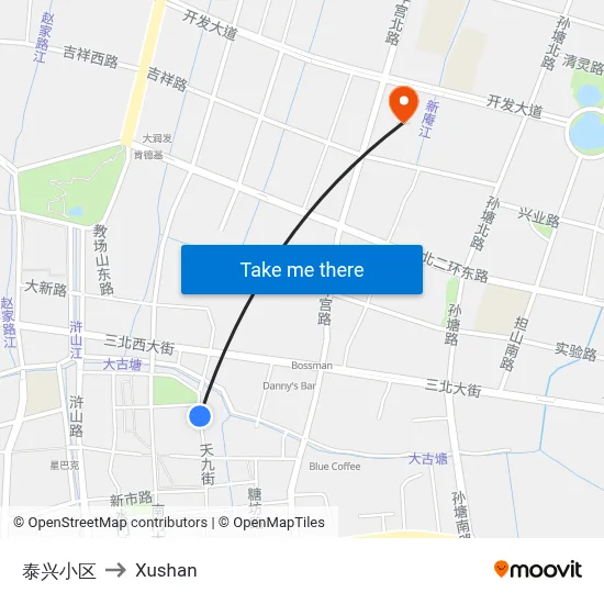 Taixing Residential Area to Xushan map
