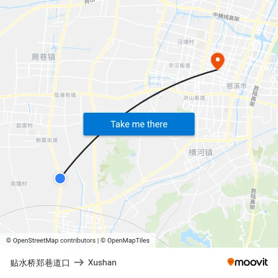 Tieshuiqiao Zhengxiang Intersection to Xushan map
