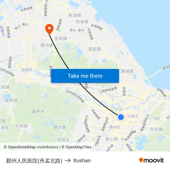Yinzhou People's Hospital (Zhoumeng North Road) to Xushan map