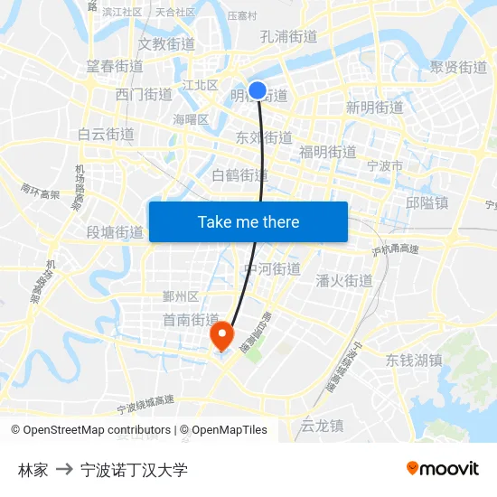 林家 to 宁波诺丁汉大学 map