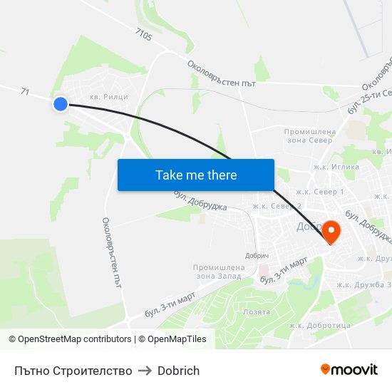 Пътно Строителство to Dobrich map