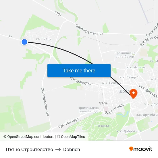 Пътно Строителство to Dobrich map