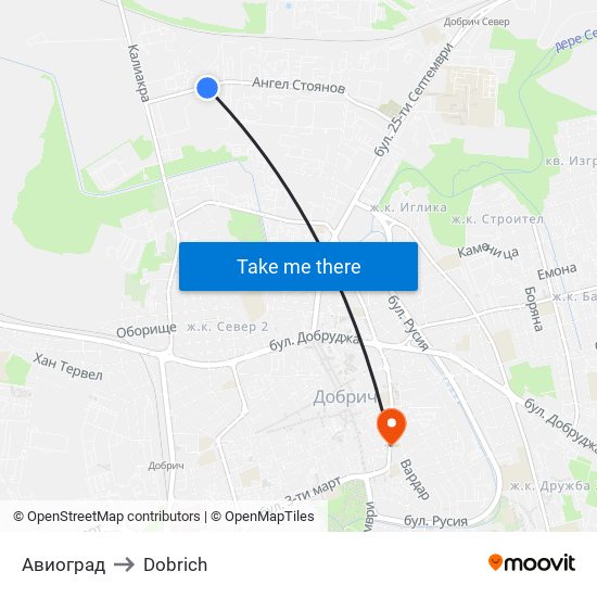 Авиоград to Dobrich map