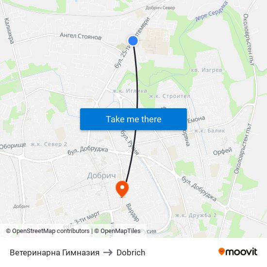 Ветеринарна Гимназия to Dobrich map