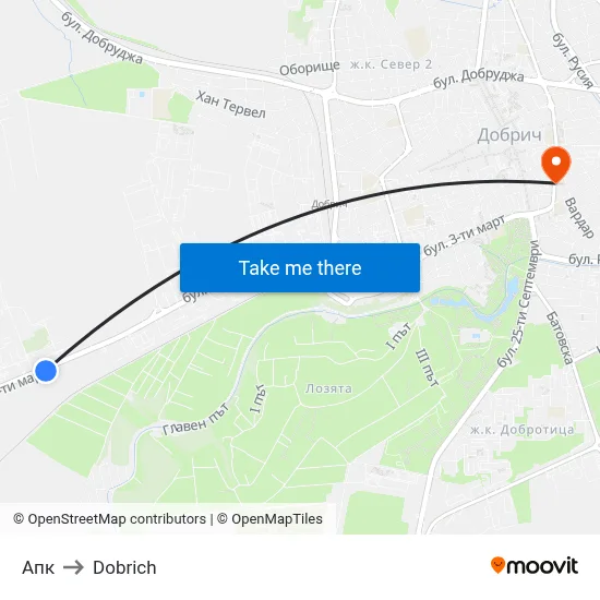 Апк to Dobrich map
