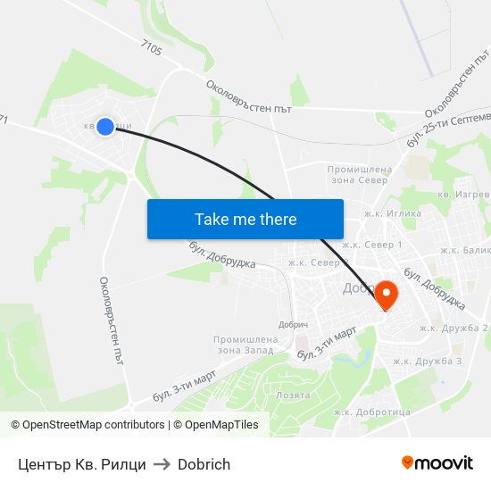 Център Кв. Рилци to Dobrich map