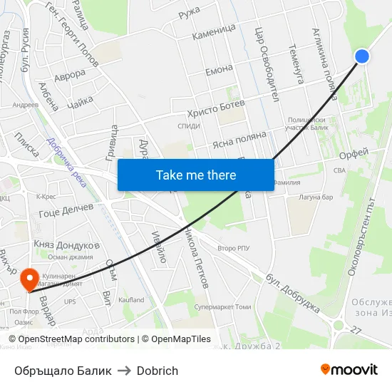 Обръщало Балик to Dobrich map