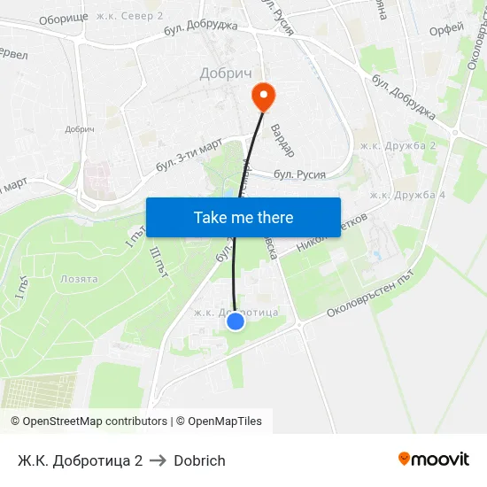 Ж.К. Добротица 2 to Dobrich map