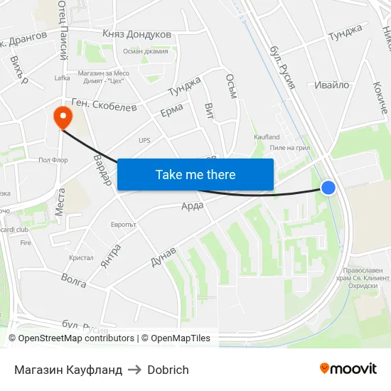 Магазин Кауфланд to Dobrich map