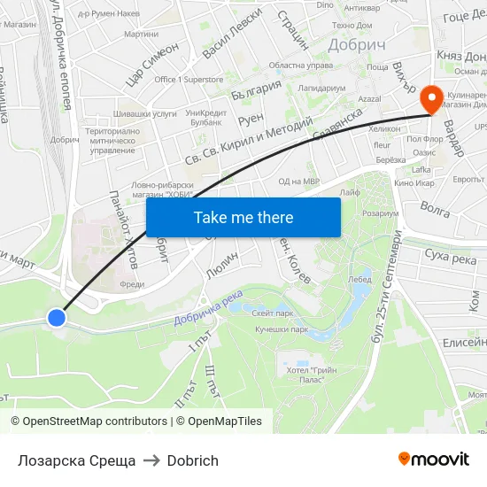 Лозарска Среща to Dobrich map