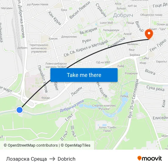 Лозарска Среща to Dobrich map