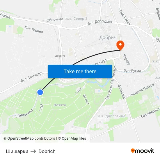 Шишарки to Dobrich map