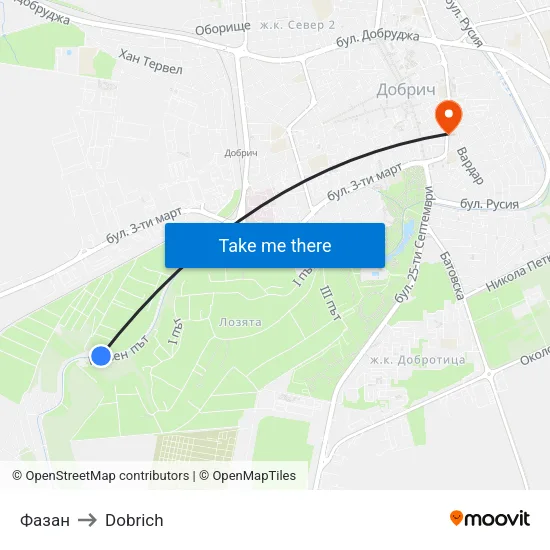 Фазан to Dobrich map