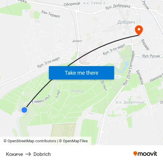 Kokiche to Dobrich map