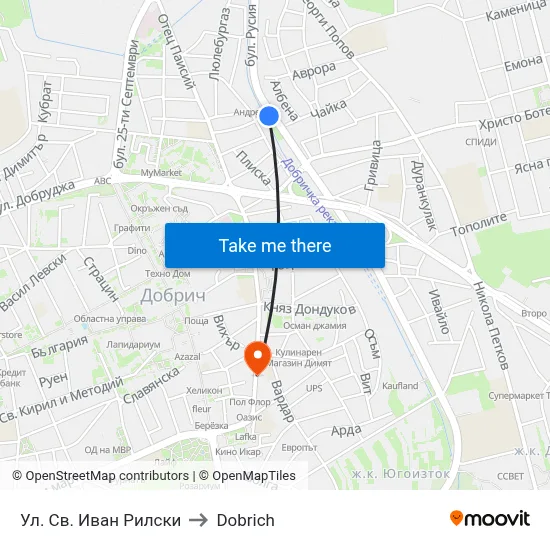 St. Ivan Rilski Street to Dobrich map