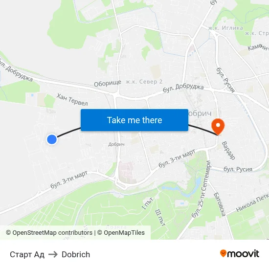 Start AD to Dobrich map