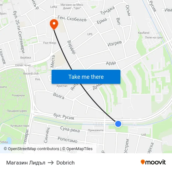 Lidl Store to Dobrich map