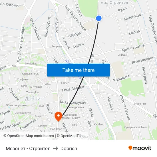 Mezonet - Stroitel to Dobrich map