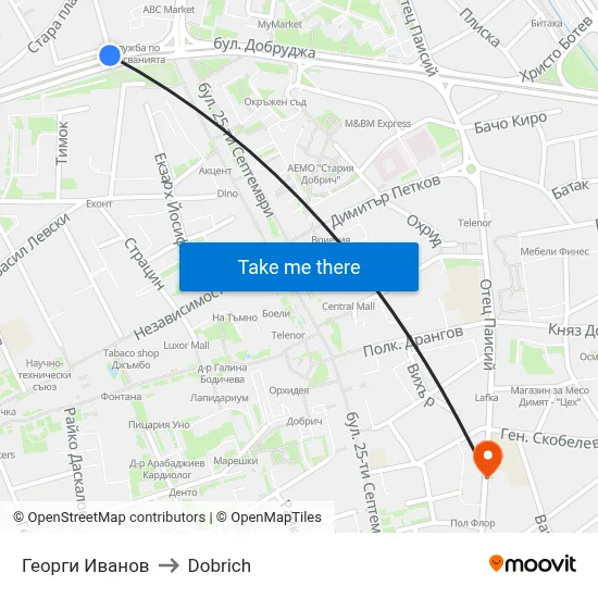 Georgi Ivanov to Dobrich map