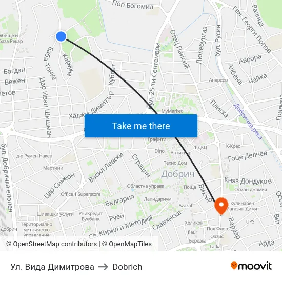 Ул. Вида Димитрова to Dobrich map