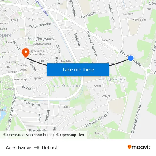 Алея Балик to Dobrich map